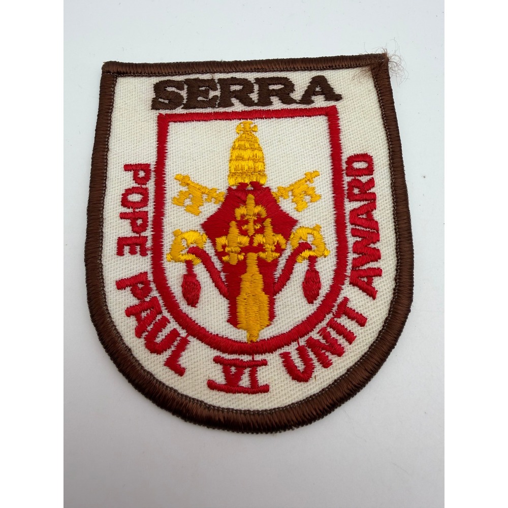 Vintage Serra Pope Paul VI Unit Award Embroidered Patch Religious Shield F520